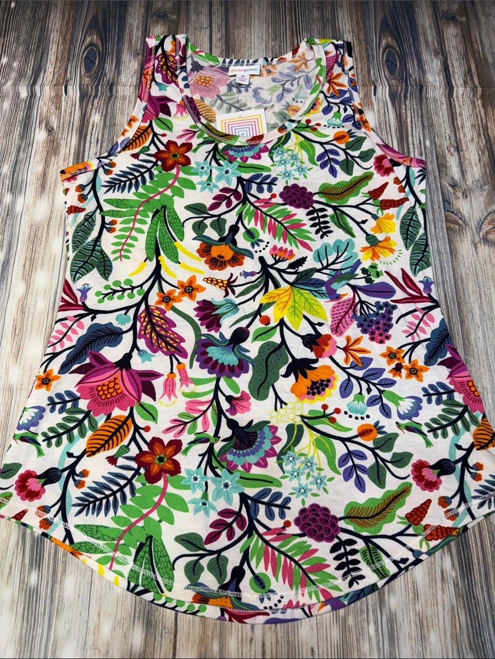 LuLaRoe White Floral Tank Top with Multicolor Botanical Print
